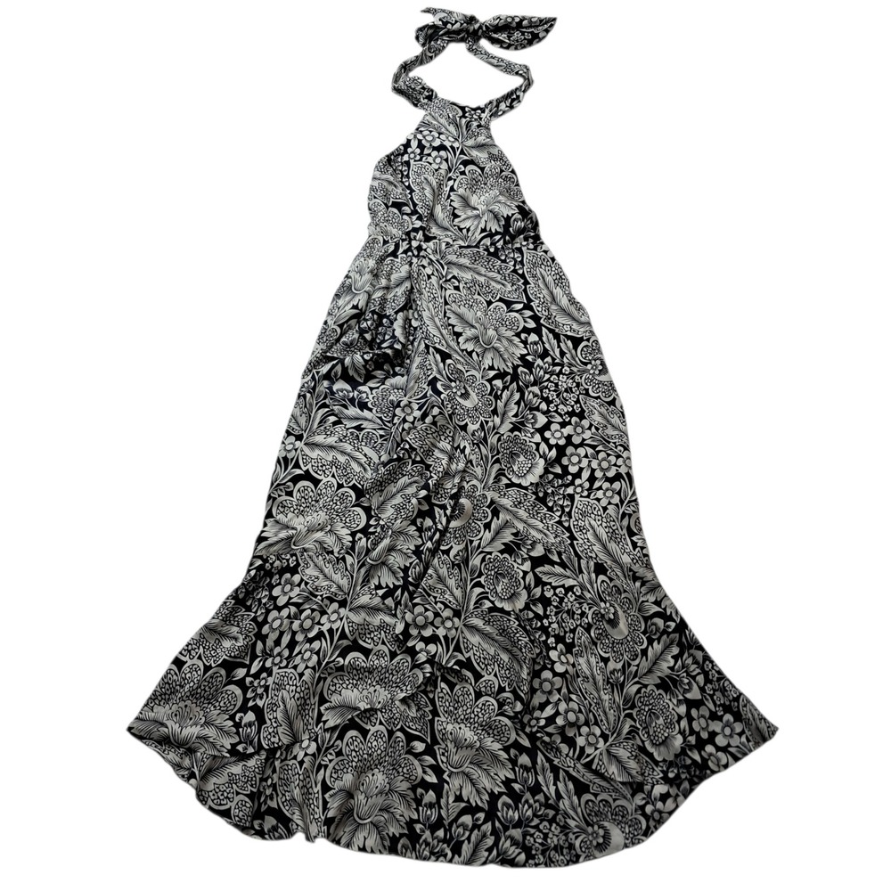 NWT J. Crew Collection Dress Womens 4 Maxi Black White Floral Halter Cupro Blend